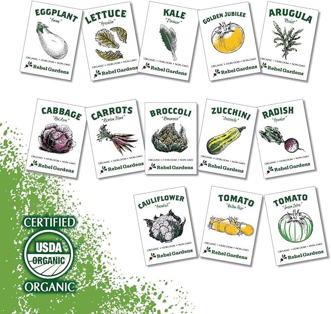 Heirloom Vegetable Seeds - 13 Varieties of Organic Non-GMO Open Pollinated Garden Seed for Planti... | Amazon (US)