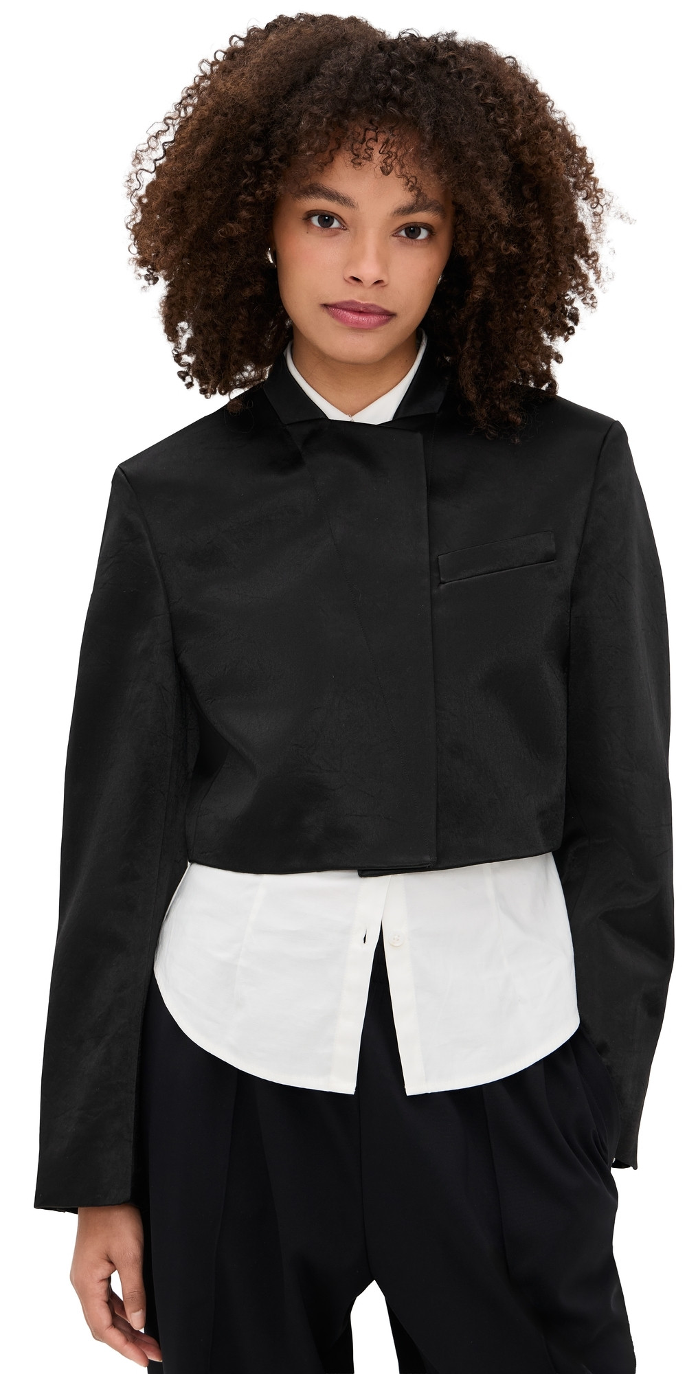 Helmut Lang Cropped Satin Blazer Black 8 | Shopbop