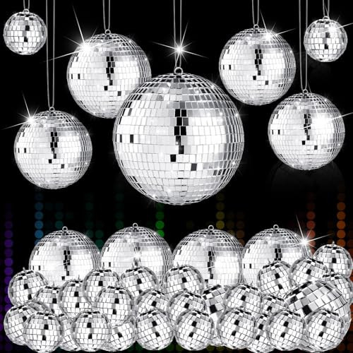 65 Pcs Christmas Disco Balls Decoration Mirror Disco Ball Ornament for Xmas Tree Assorted Size Hanging Silver Balls for Christmas New Year Party Wedding Dance Ballroom Stage (3.2/2.4/2 / 1.2 in) | Amazon (US)