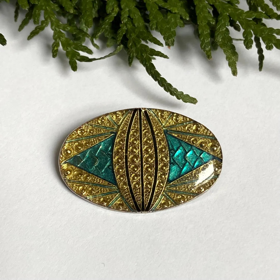 Pierre Bex Vintage Art Deco Style Pin — 1980s Teal and Gold Enamel Brooch - Etsy Canada | Etsy (US)