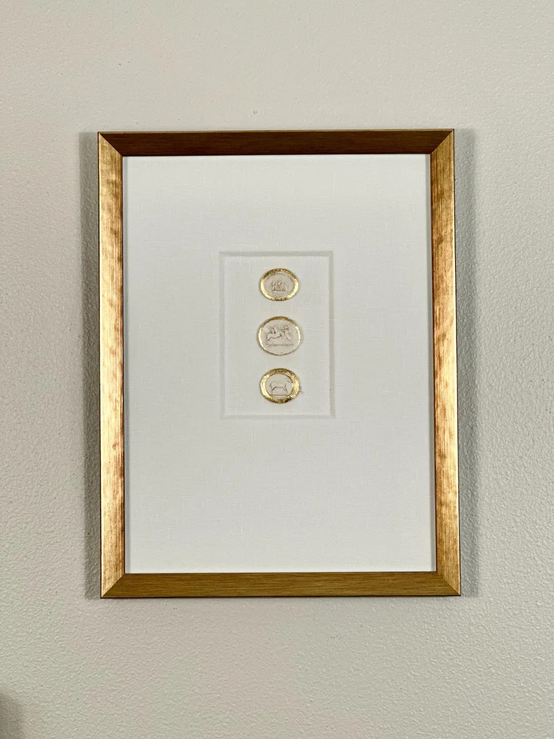 Gold Hand Leafed Intaglio Wall Art on White Linen Mat and 13 X 17 Black and Gold Metallic Wood Fr... | Etsy (US)