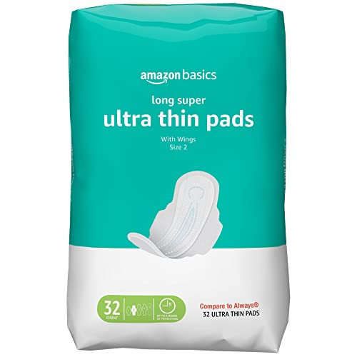Amazon Basics Ultra Thin Pads with Flexi-Wings for Periods, Long Length, Super Absorbency, Unscented | Amazon (US)