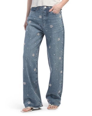 Embellished Flower Franklin Jeans For Women, Cotton | TJ Maxx