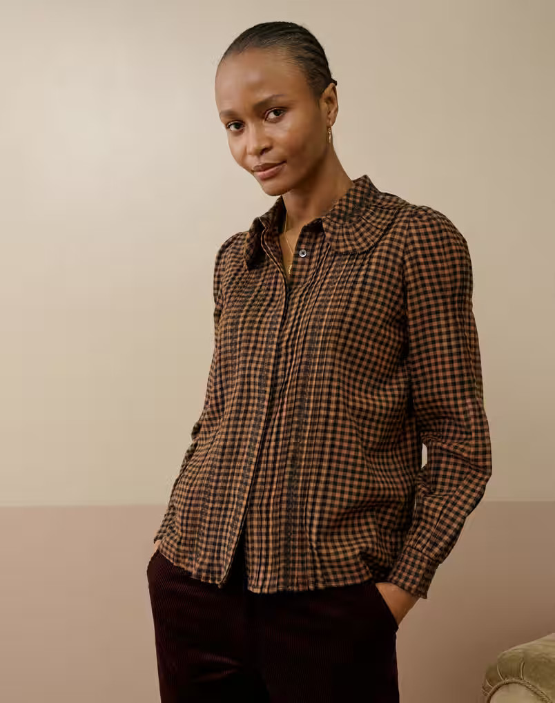 Brushed Cotton Gingham Blouse | Brora