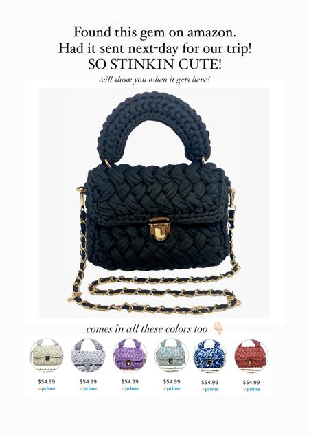 Found this gem on amazon and had it sent next day so I can bring on our trip! So stinkin cute! Comes in other colors. Will show you when it gets here! Amazon crochet bag amazon purses amazon find amazon bags travel outfit ideas affordable bags 

#LTKunder50 #LTKFind #LTKitbag