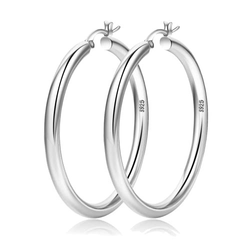 4mm Thick Gold Chunky Hoop Earrings - Sterling Silver Post, Hollow Tube, Hypoallergenic Lightweight Large Hoops For Women - 20/30/40/50/60MM | Amazon (US)
