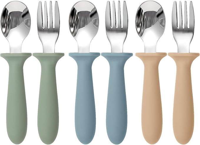 Toddler Utensils, 6 Pack kids Silverware Set with Silicone Handle, 18/8 Stainless Steel Children ... | Amazon (US)