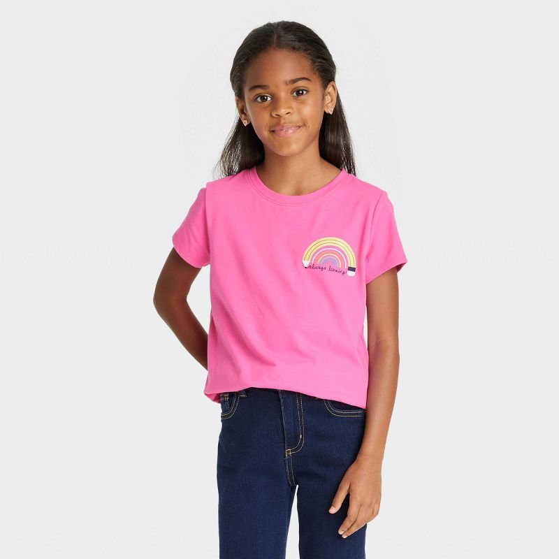 Girls' 'Always Learning' Short Sleeve Graphic T-Shirt - Cat & Jack™ Bright Pink | Target