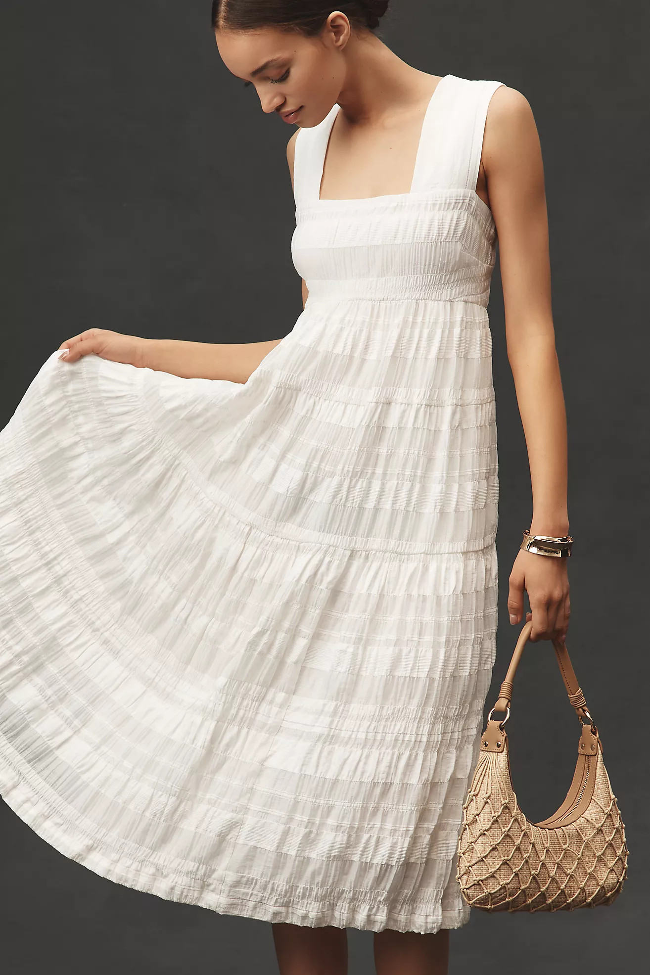 Helena Square-Neck Smocked Tiered Midi Dress | Anthropologie (US)