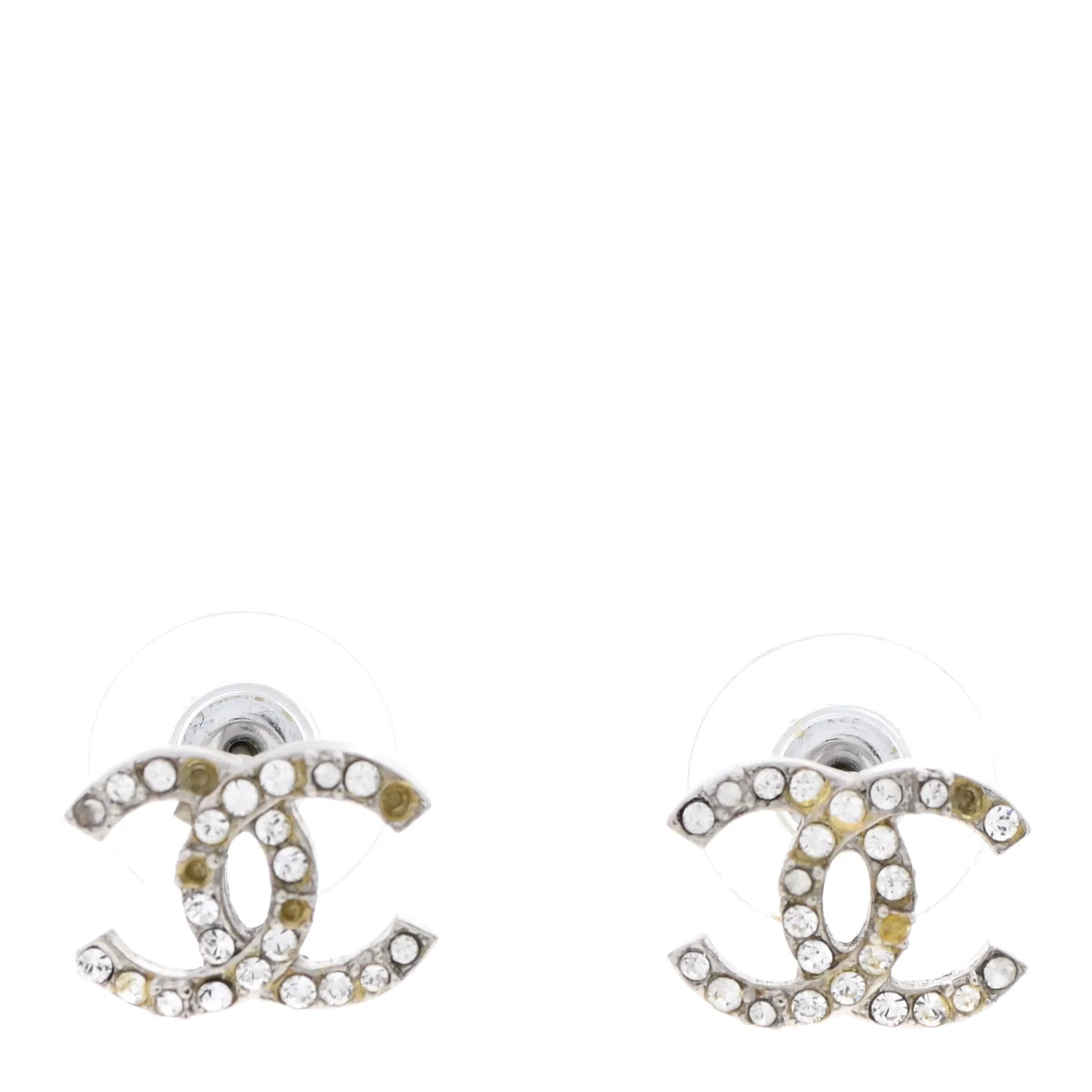 CHANEL Metal Crystal CC Lock Symbols Stud Earrings Ruthenium | FASHIONPHILE | Fashionphile