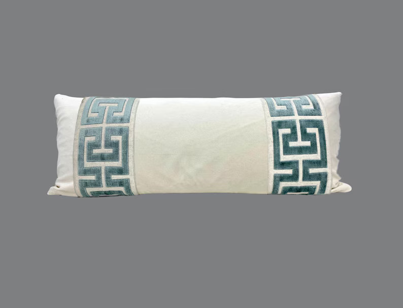 Off White Velvet Long Lumbar Cover With Large Greek Key Trim SELECT TRIM COLOR - Etsy | Etsy (US)