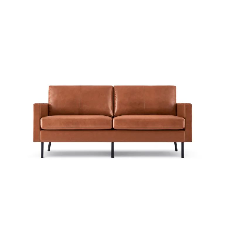 Z-HOM 70" Top-Grain Leather Sofa, 2-Seat Faux Leather Upholstered Loveseat Sofa Cognac Tan | Walmart (US)