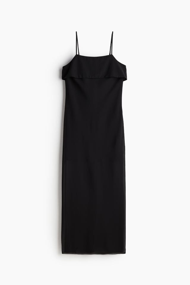 Sleeveless Chiffon Dress - Square Neckline - Sleeveless - Black - Ladies | H&M US | H&M (US + CA)