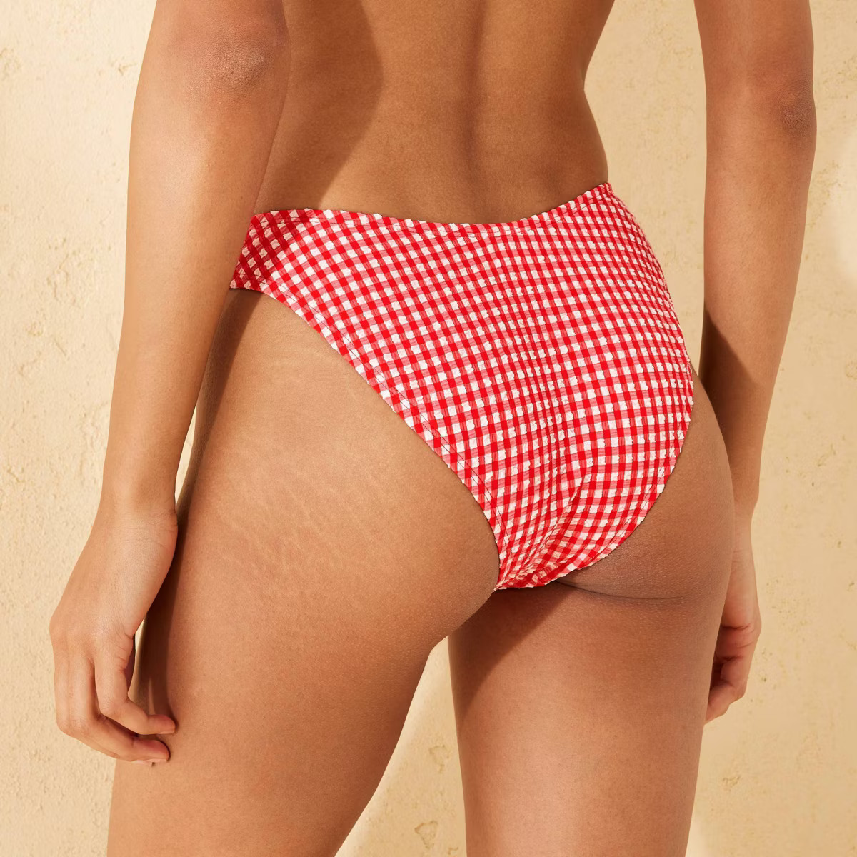 Women's Textured Low-Rise High Leg Cheeky Bikini Bottom - Wild Fable™ Red/White Gingham Print | Target