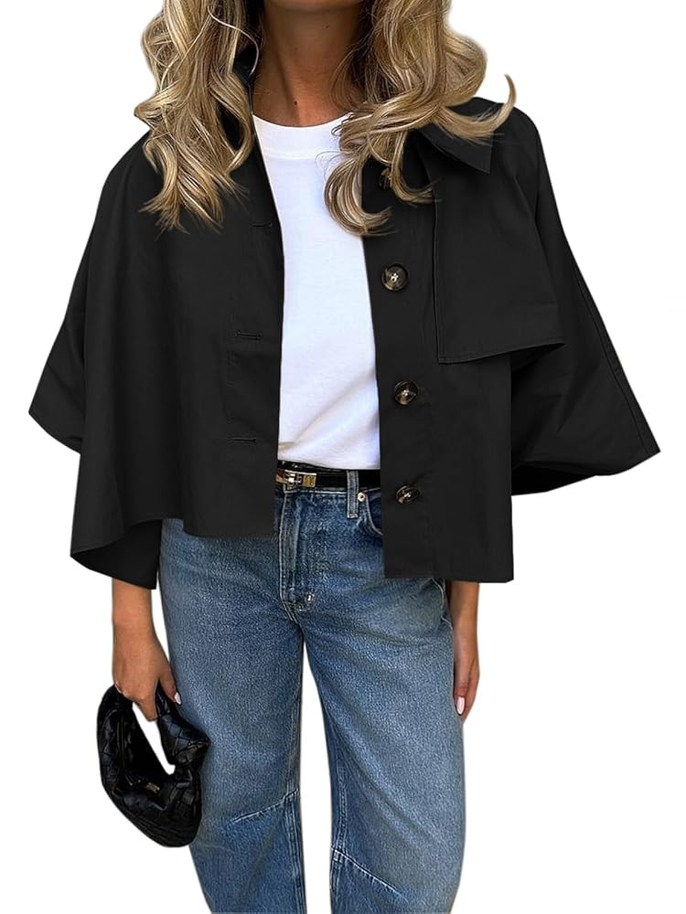 Cicy Bell Womens Oversized Cropped Trench Coats Single Breasted 3/4 Cape Sleeve Trendy Casual Jac... | Amazon (US)