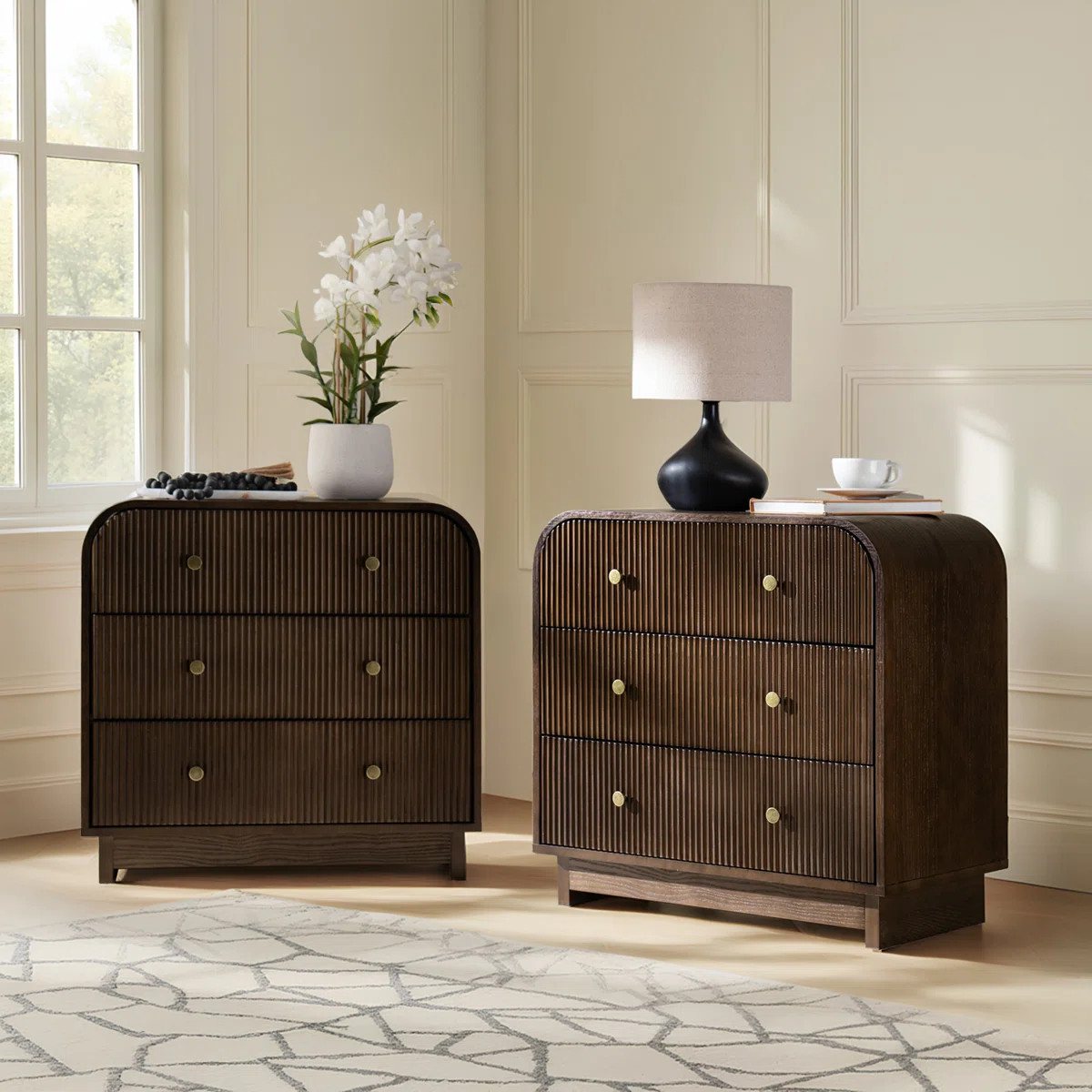 Melisa Modern 28"W 3-Drawer Fluted Curved End Table Simple Assemblly with Charging Station  (Set ... | Wayfair North America