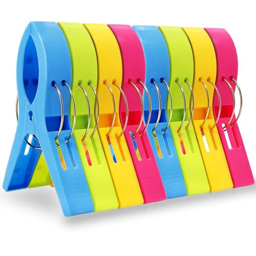 8 Pack Beach Towel Clips Chair Clips for Pool Chairs Cruise, Plastic Clothes Pegs Hanging Clip Towel Holder Clamps-Keep Your Towel from Blowing Away,Fashion Bright Color | Amazon (US)