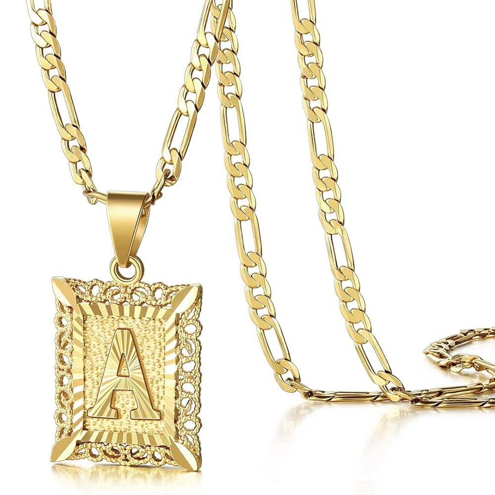 KissYan Initial Letter Pendant Necklace for Men Women, 14K Gold Plated Square Capital Monogram Ne... | Amazon (US)