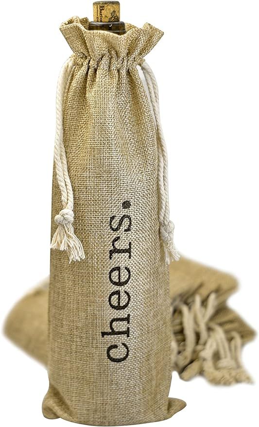 Burlap Wine Bag - 12 Jute Wine Bottle Gift Bags with Drawstring and "Cheers" Print - Gifting Supp... | Amazon (US)