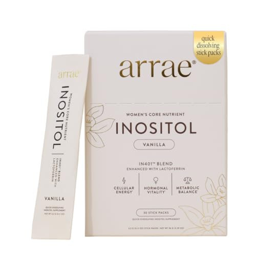 Arrae Inositol Supplement for Women - Supports Healthy Hormonal Balance, Regular Cycles, & Ovarian Health - 40:1 Myo & D-Chiro Raton with Lactoferrin & Folate - Vanilla Flavor - 30 Pack | Amazon (US)