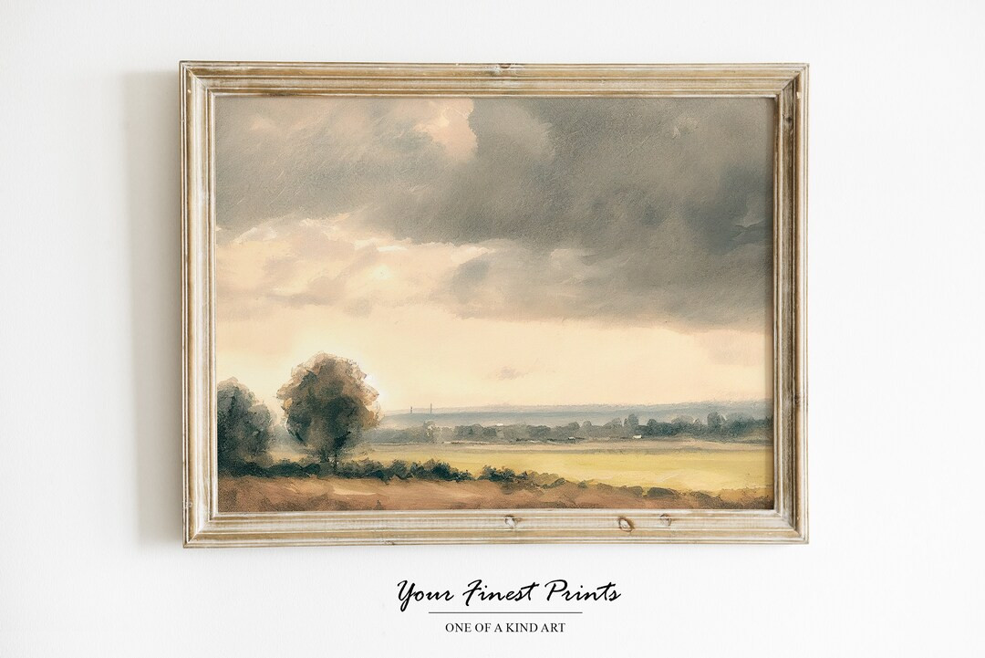 Landscape Watercolor Painting | Muted Green Tonal | Antique Farmhouse Print | Painting Print | Pr... | Etsy (US)