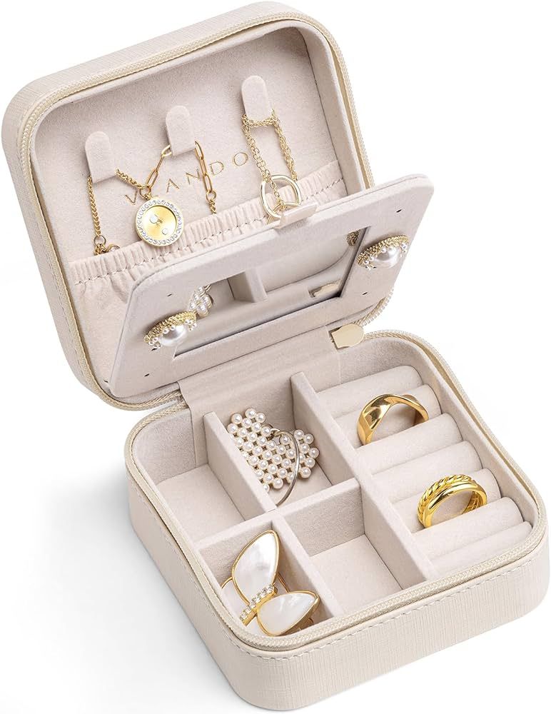 Vlando Small Travel Jewelry Box Organizer - Display Case for Girls Women Gift Rings Earrings Neck... | Amazon (US)