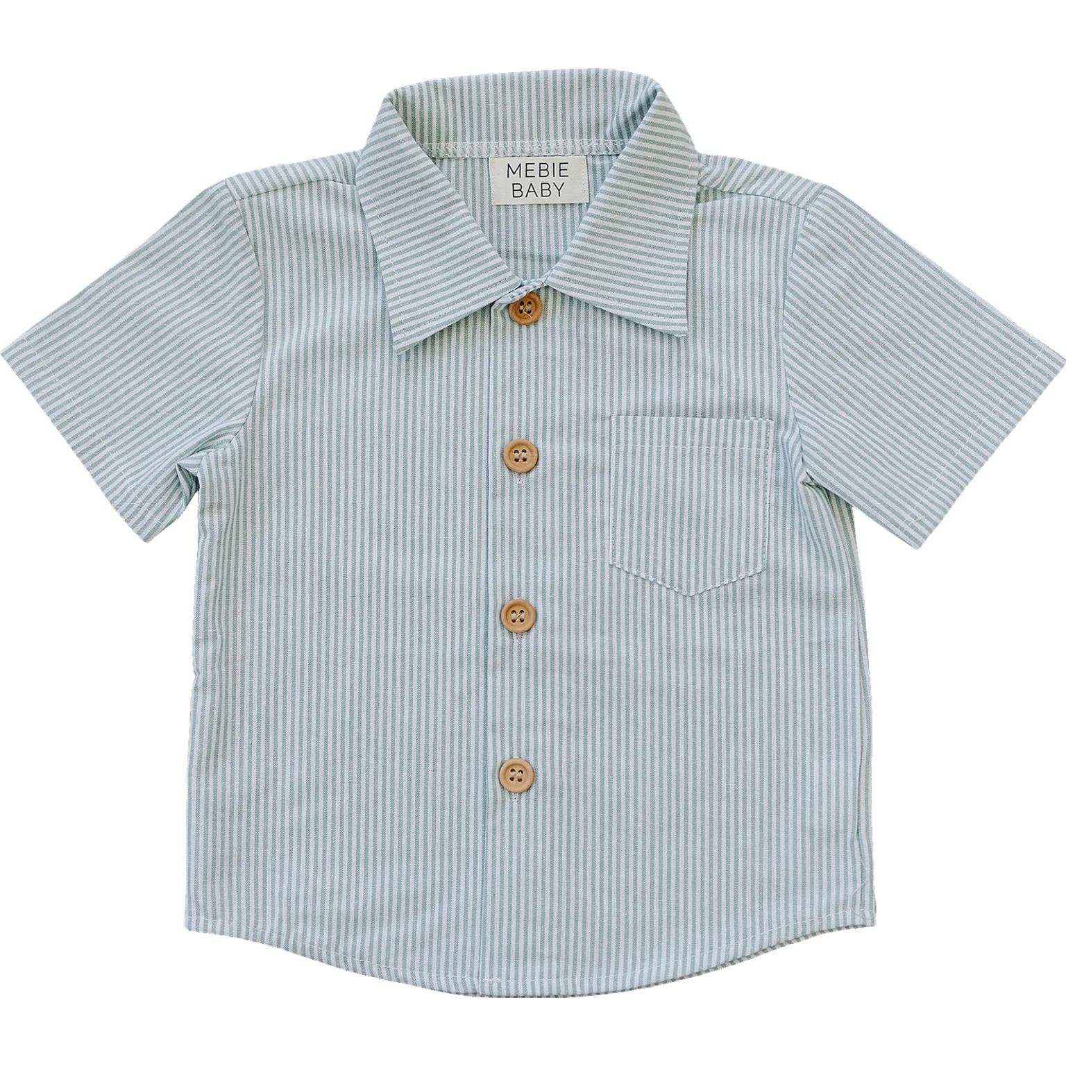 Green Stripe Button Up Pocket Shirt | Mebie Baby