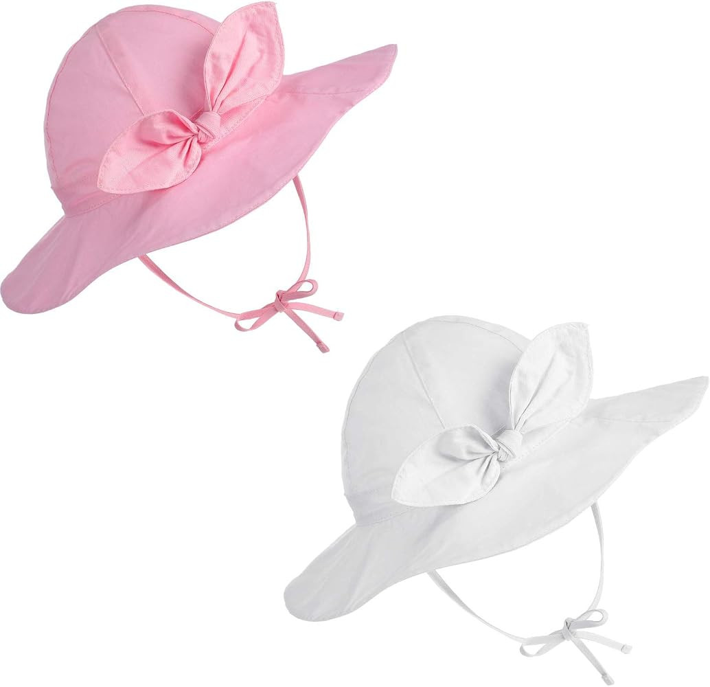2 Pieces Baby Girls Sun Hat Adjustable Sun Protection Summer Beach Wide Brim Hat | Amazon (US)