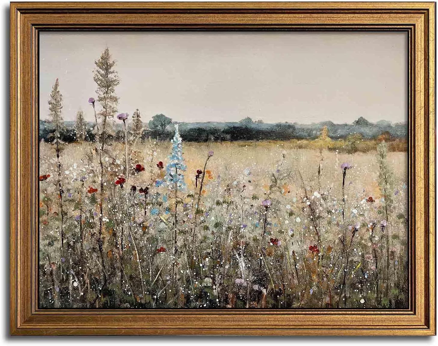 Gold Framed Vintage Wall Art Classical French Landscape Wildflowers Botanical Painting Canvas Pri... | Amazon (US)