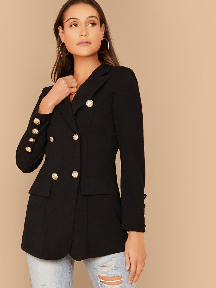 SHEIN Notch Collar Double Breasted Blazer | SHEIN