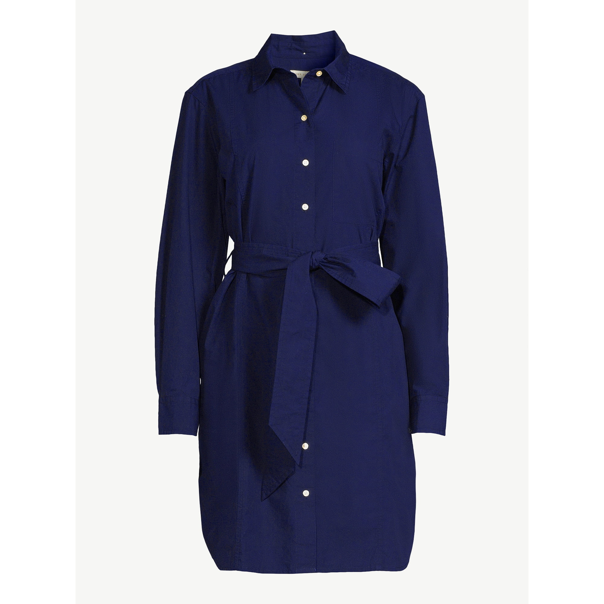 Free Assembly Women's Belted Mini Shirtdress with Long Sleeves, Sizes XS-XXL | Walmart (US)