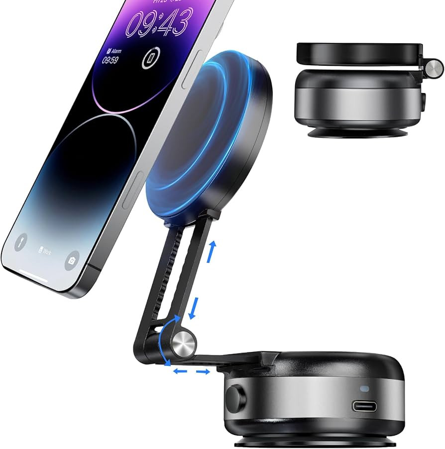 Electric Vacuum Magnetic Suction Phone Holder,Adjustable Suction Cup Phone Mount for Car,Foldable... | Amazon (US)