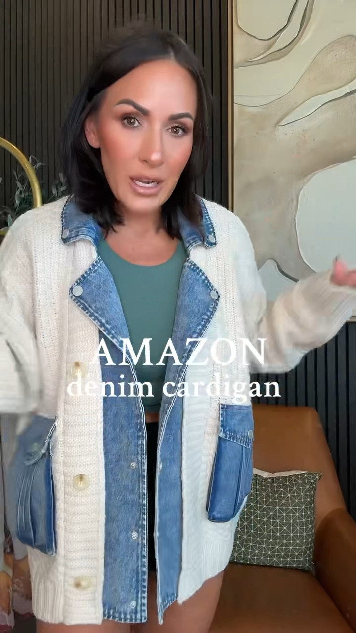 Absolutely love this cardigan! In a small.
I’m 5’2, 130 lbs, 34 DD, 25 in waist. 

Will have this, last year’s find, and an affordable option saved in my storefront under August Finds! 

#affiliate #fallfashion #fashionover40 #petitefashion #denimcardigan

#LTKOver40 #LTKStyleTip #LTKSeasonal