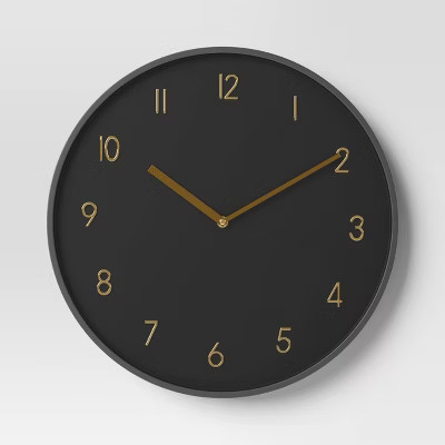 16" Luxe Wall Clock Black/Brass - Threshold™: Sleek Round Design for Home Decor | Target