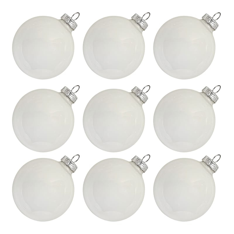 9-Count Bright White Shiny Glass Ornaments | At Home