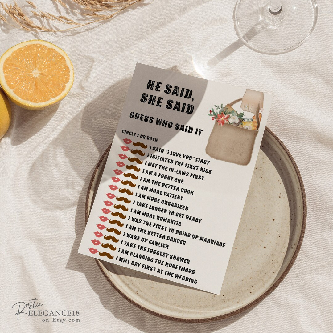 Farmer's Market He Said She Said Bridal Shower Game Template Farmer's Market Shower Printable, Ed... | Etsy (US)