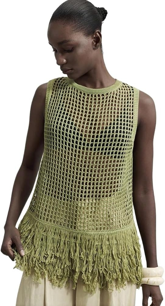 Women's Sleeveless Knit Vest V-Neck Tank Top Hollow Out Hem Pullover | Amazon (US)