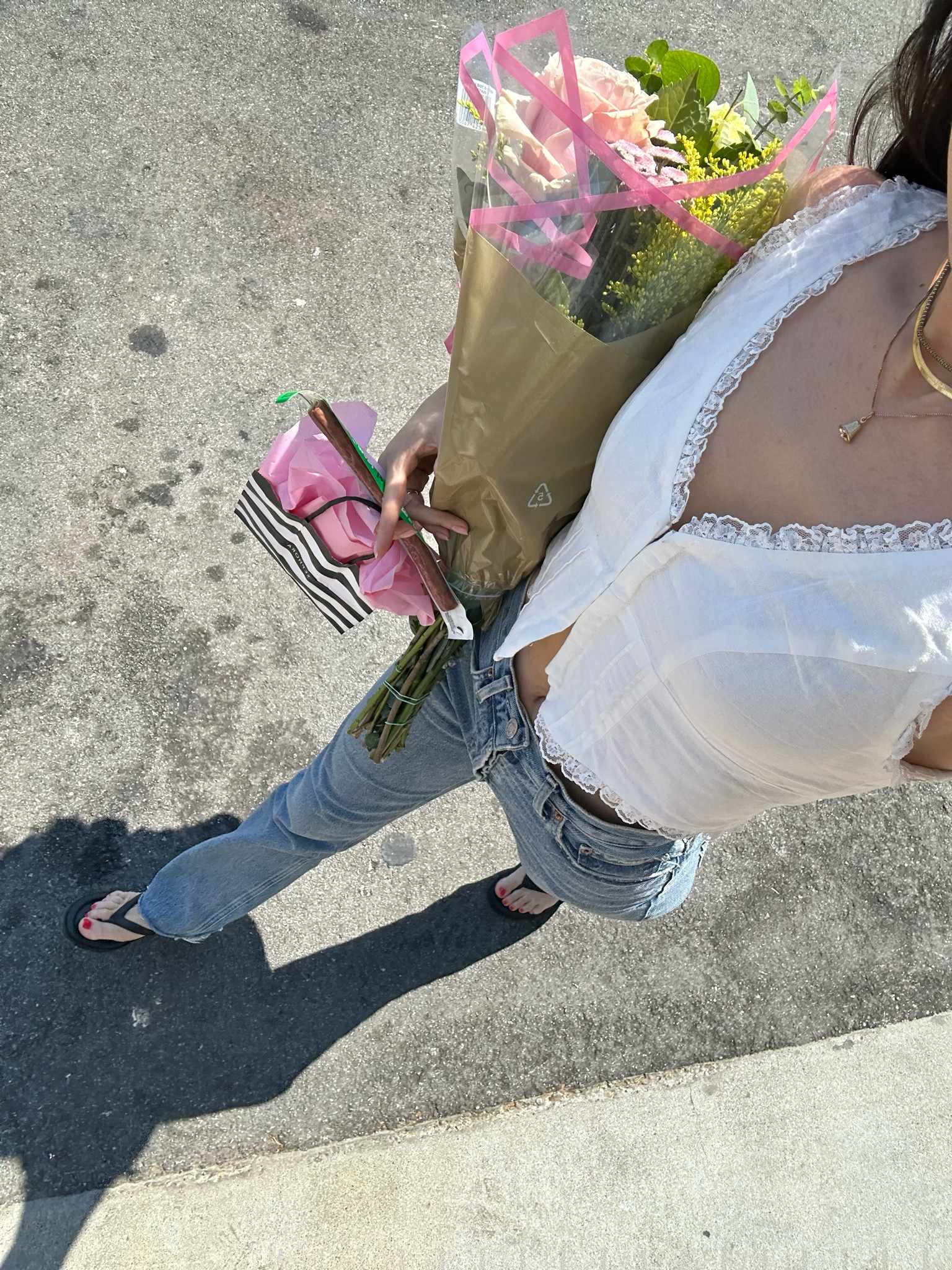 My favorite pair of everyday straight leg denim and the most perfect, feminine, flattering summer top. Love these leather flip flops from J Crew too!

#LTKunder100 #LTKstyletip #LTKshoecrush