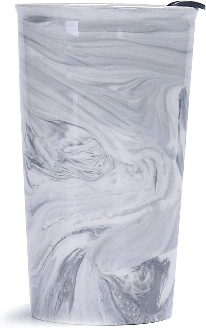Bico Marble Grey White 12oz Ceramic Travel Mug with Lid, Microwave & Dishwasher Safe, Tumbler for... | Amazon (US)