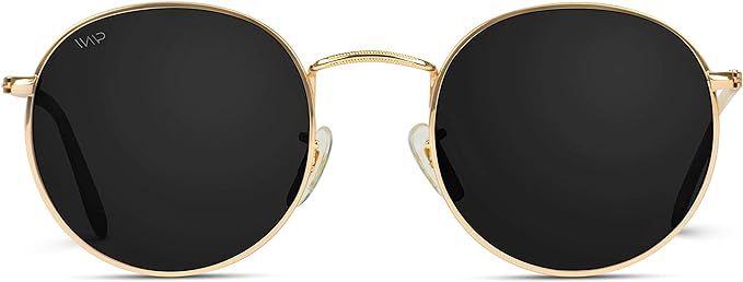 Amazon.com: WearMe Pro - Reflective Lens Round Trendy Sunglasses ( Gold Frame / Black Lens, 51) :... | Amazon (US)