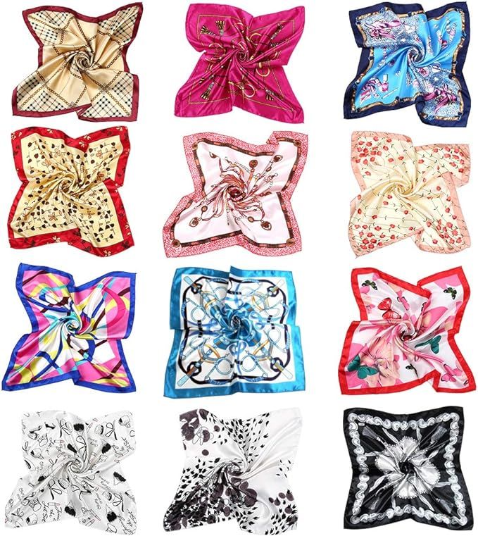 Vbiger Women Small Square Satin Scarf Mixed Neck Head Scarf Set 19.7 x 19.7 inches | Amazon (US)