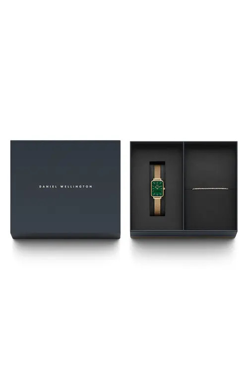 Daniel Wellington Quadro Pressed Mesh Strap Watch & Tennis Bracelet Set, 20mm in Ip Gold at Nordstrom | Nordstrom