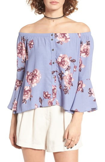 Women's Astr The Label Amelia Off The Shoulder Top, Size X-Small - Purple | Nordstrom