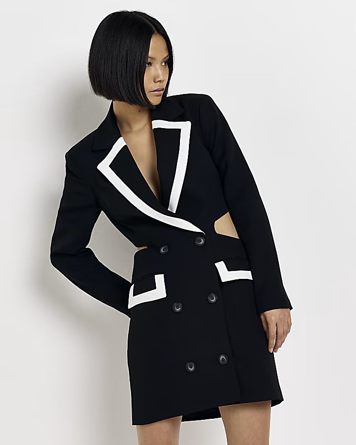 Black cut out mini blazer dress | River Island (UK & IE)