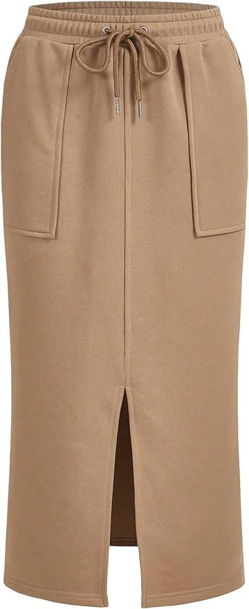 MakeMeChic Women's Casual Drawstring Waist Split Thigh Maxi Long Bodycon Cargo Skirts | Amazon (US)