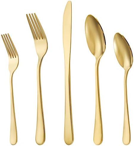 Gold Silverware Set, 20-Piece Stainless Steel Silverware Flatware Cutlery Sets, Gold Mirror Finis... | Amazon (US)