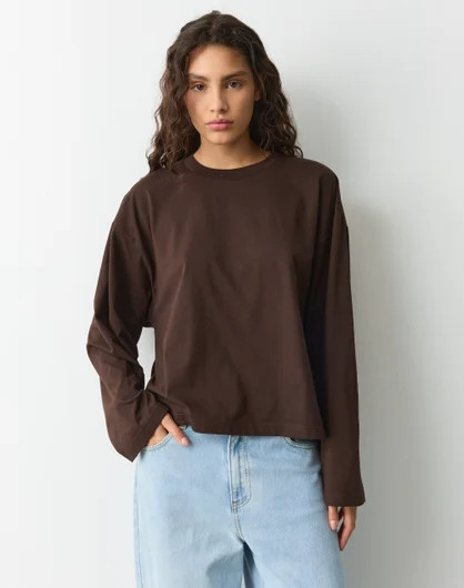 Cotton Boxy Long Sleeve Top | Glassons (Australia)