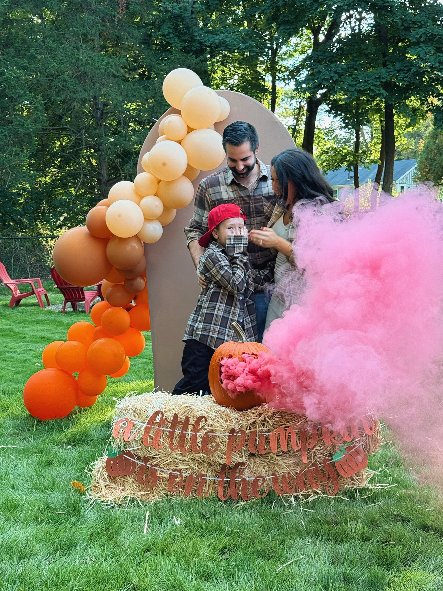 Gender Reveal Supplies for create this backdrop and reveal scene 🩷🎃 I couldn’t link the smoke bomb site we used but you can DM me for link 🔗 

#LTKHalloween #LTKParties #LTKBaby