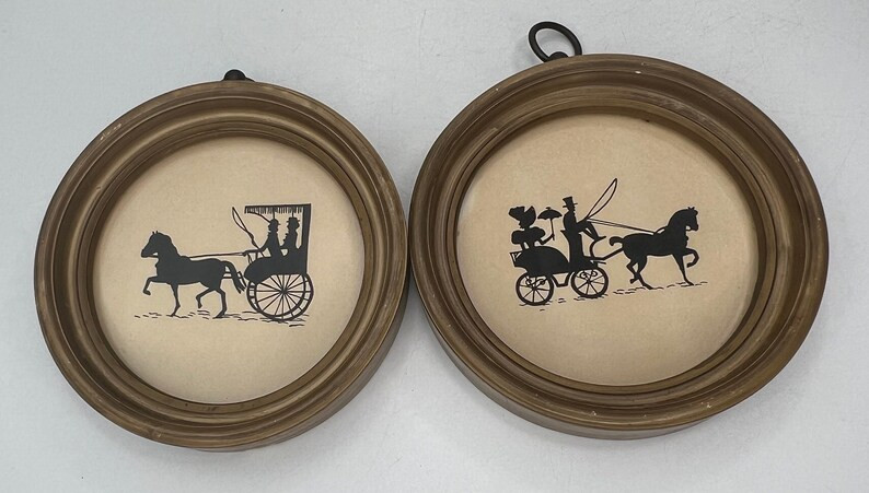 Vintage Silhouette Horse and Buggy Pictures in Round Gold - Etsy | Etsy (US)