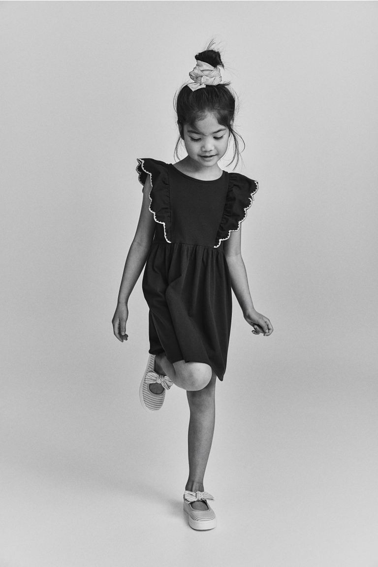 Flounce-trimmed Jersey Dress - Round Neck - Sleeveless - Navy blue - Kids | H&M US | H&M (US + CA)